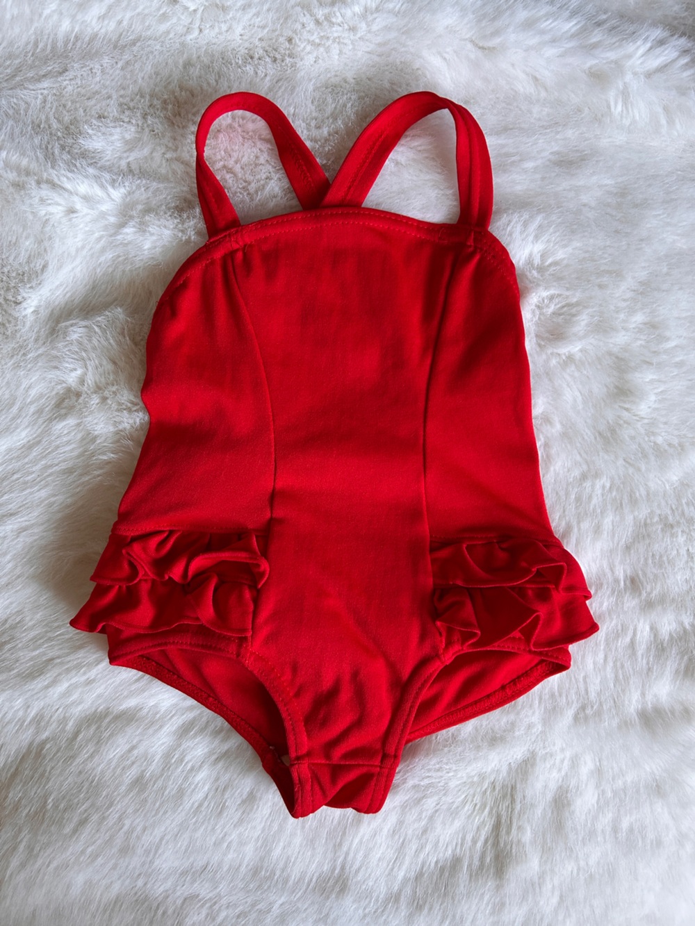Vintage 80’s Red One Piece Toddler Bathing Suit w/ Ruffles